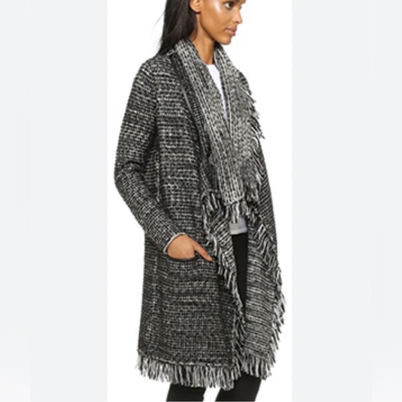 VINCE FRAYED EDGE DRAPE FRONT CARDIGAN BLACK WOOL-BLEND SIZE SMALL - Picture 1 of 5